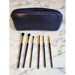 Morphe Navy Blue 6-Piece Makeup Brush Set With Faux Leather Zipper Bag